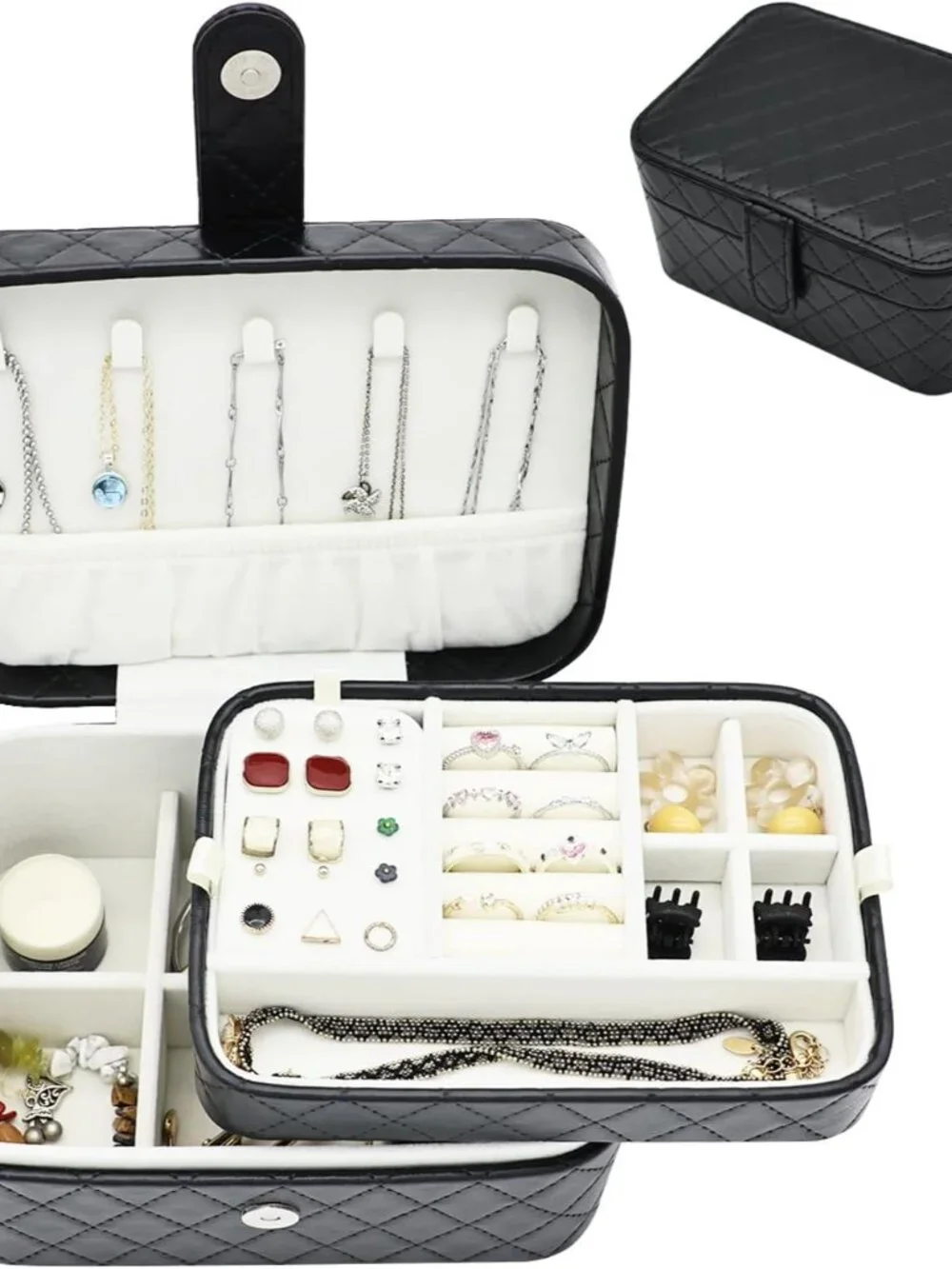Luxurious Two-Layer Faux Leather Jewelry Travel Organizer
